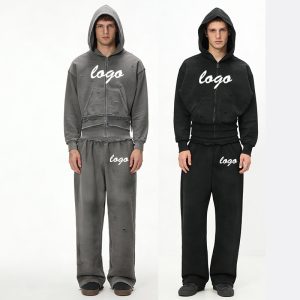 Custom Men's Sweatsuit Set 500GSM Embroidered Vintage Washed Y2K Aesthetic Streetwear
